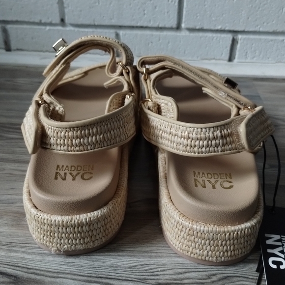 Madden NYC Big Mona Chunky Platform Sandal Natural Raffia Women's Size 11 - Picture 3 of 5